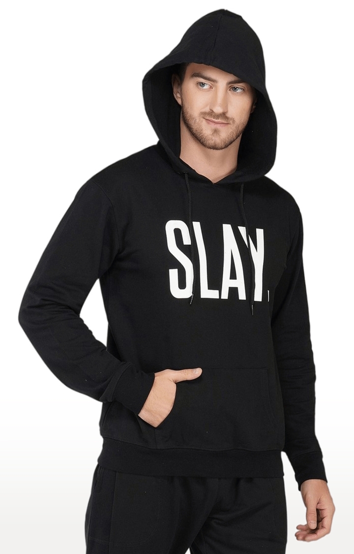 SLAY | Men's Black Typographic Cotton Hoodies