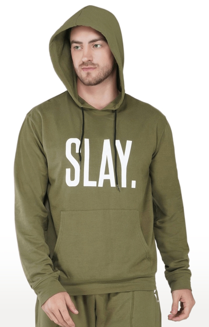 SLAY | Men's Green Typographic Cotton Hoodies