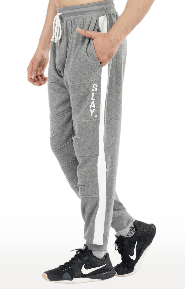 Men's Light Grey With White Stripe Cotton Soild Activewear Joggers
