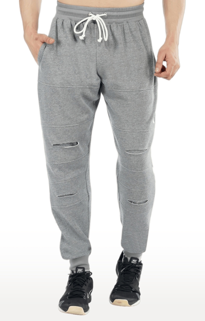 SLAY | Men's Light Grey With White Stripe Cotton Soild Activewear Joggers