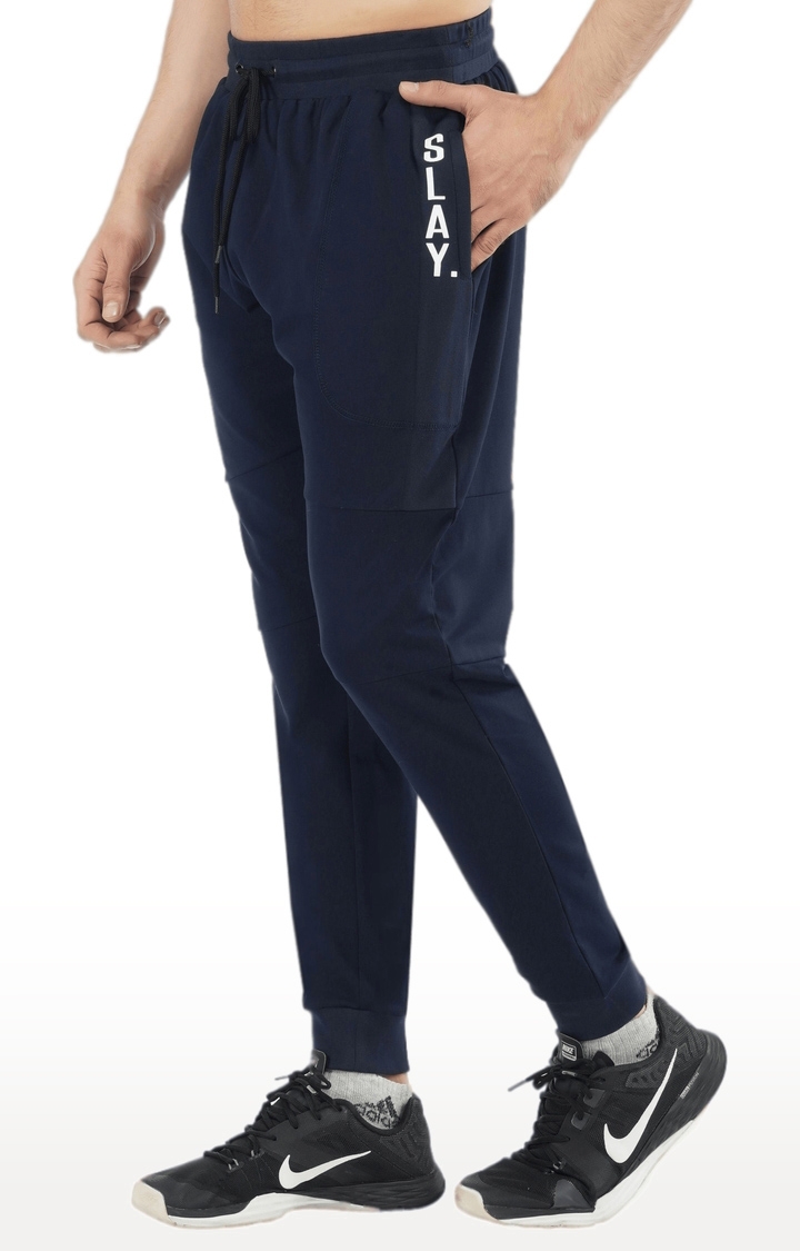 Men's Navy Blue Cotton Soild Activewear Joggers