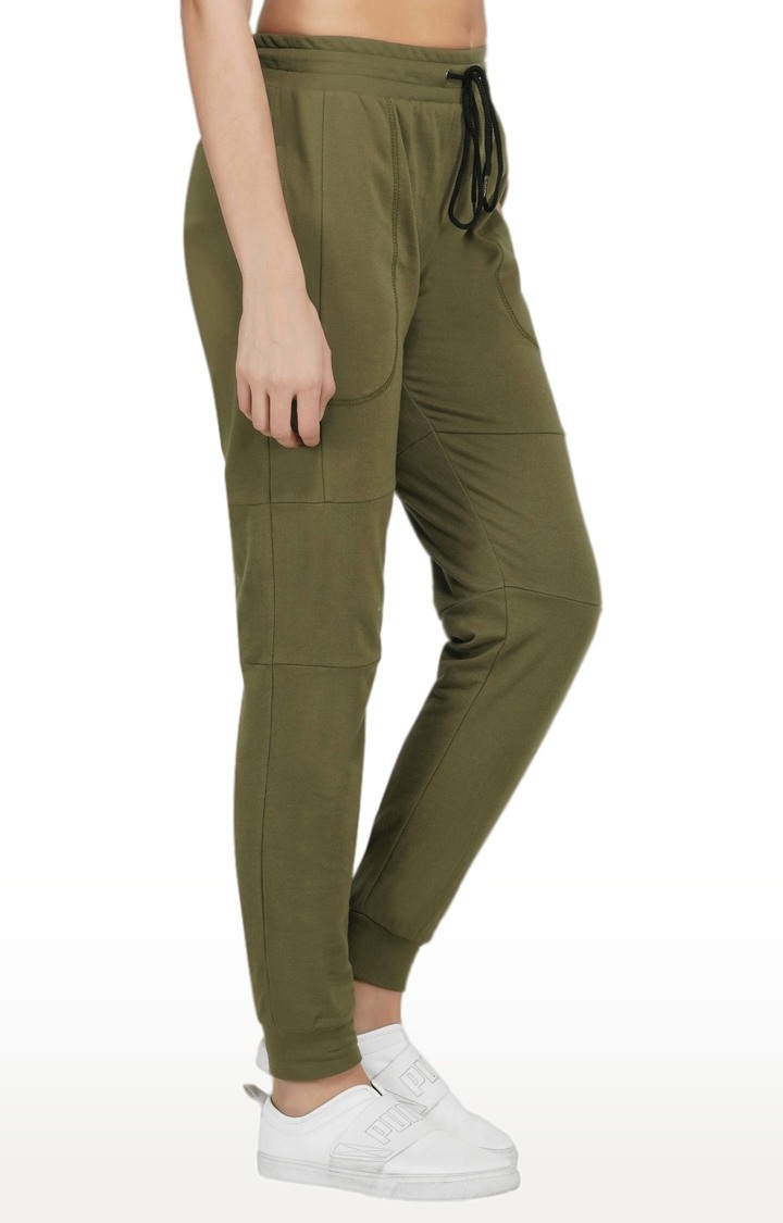 Women's Light Green Cotton Soild Activewear Joggers