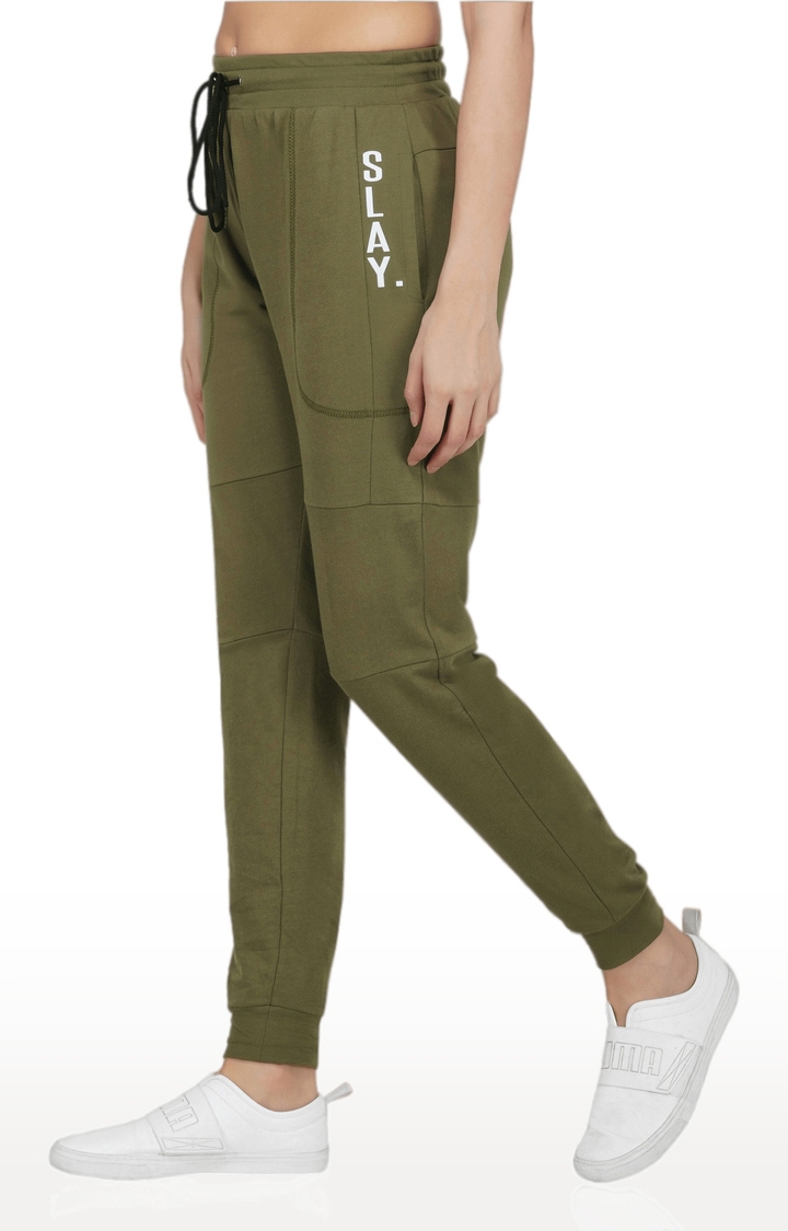 SLAY | Women's Light Green Cotton Soild Activewear Joggers