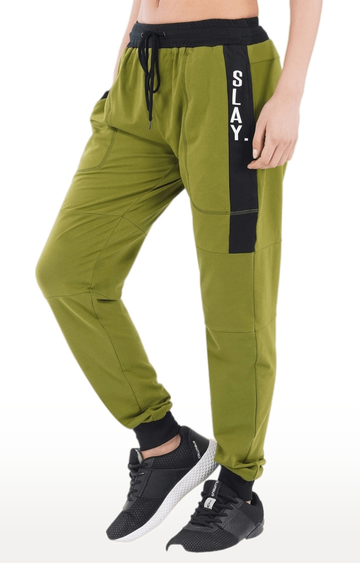 Women's Green Cotton Soild Activewear Joggers