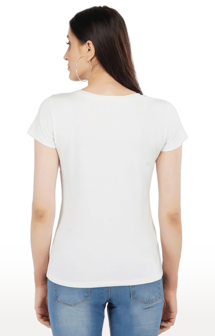 Women's White Typographic Cotton Regular T-Shirts