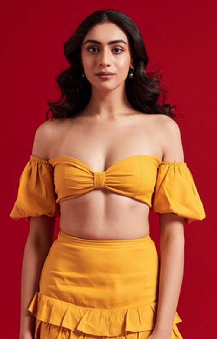 Yellow Off Shoulder Bow Top