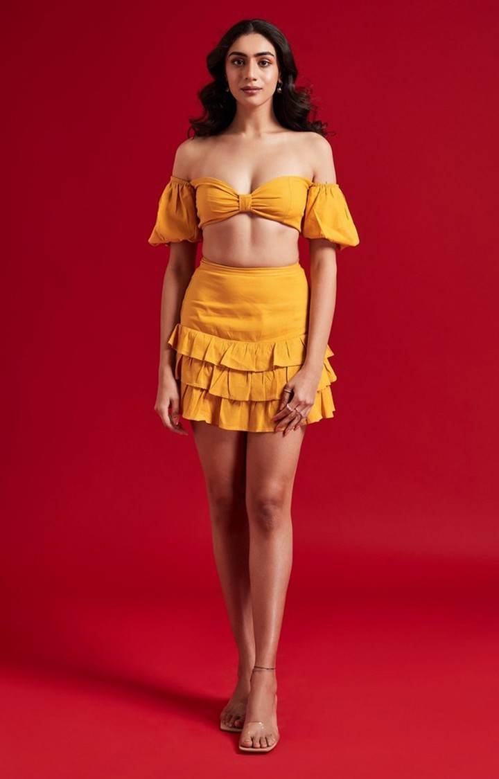 Women's Yellow Mini Frill Skirt