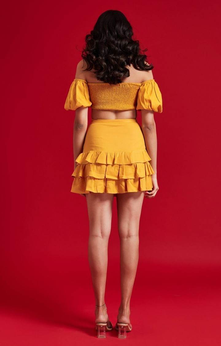 Women's Yellow Mini Frill Skirt