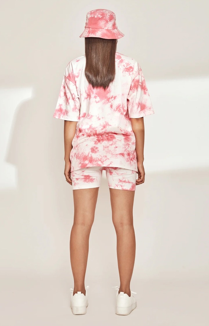 Tie & Dye Oversized Half Sleeves T-shirt Pink