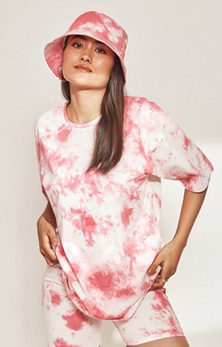 The Clothing Factory | Tie & Dye Oversized Half Sleeves T-shirt Pink