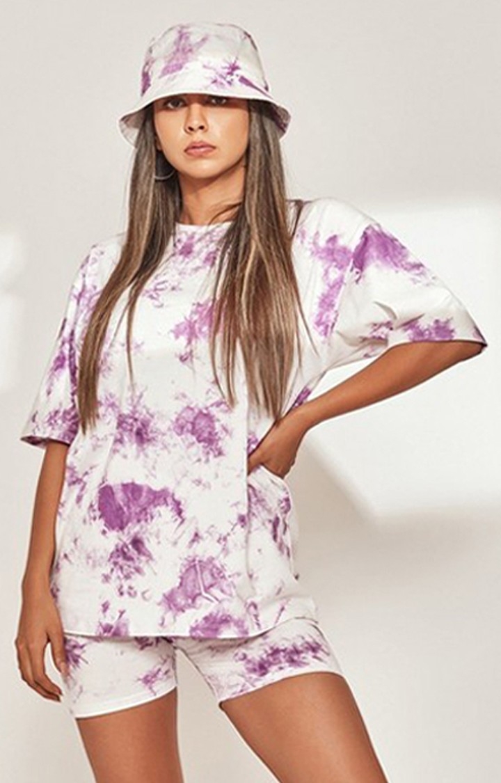 The Clothing Factory | Tie & Dye Oversized Half Sleeves T-shirt lavender