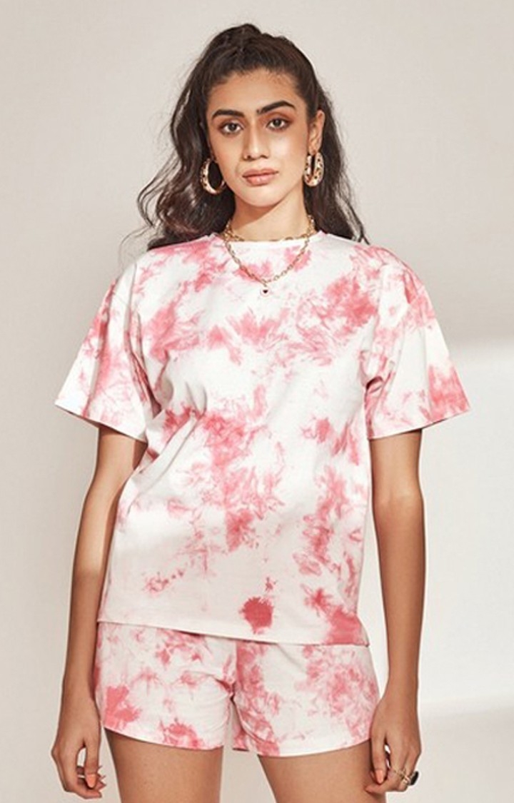 The Clothing Factory | Tie & Dye Half Sleeves T-shirt Pink
