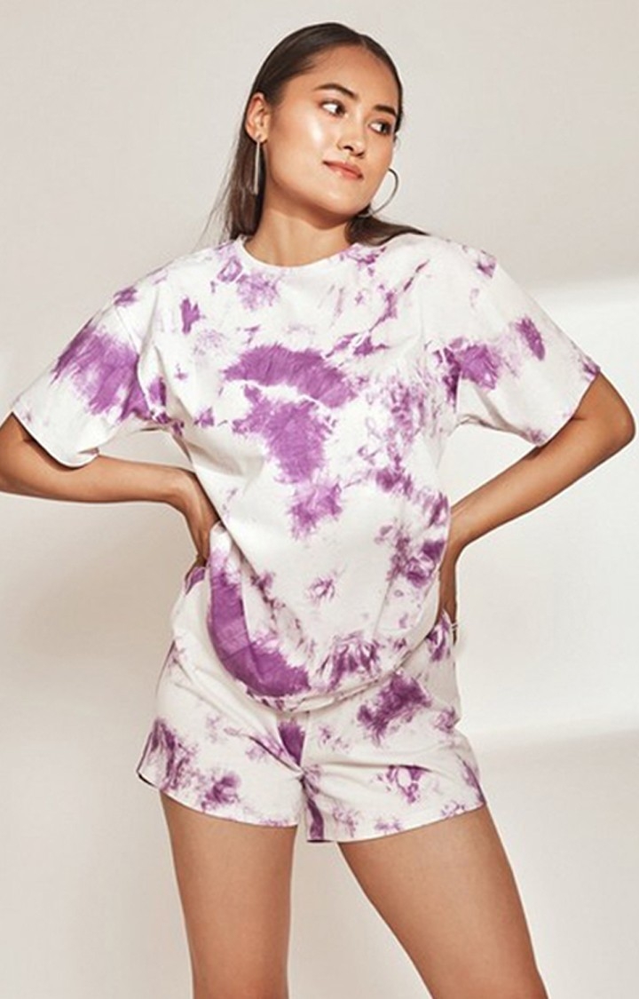 Tie & Dye Half Sleeves T-shirt Lavender