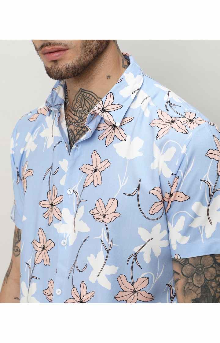 Men's Blue Printed Casual Shirts