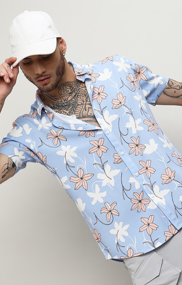 Men's Blue Printed Casual Shirts