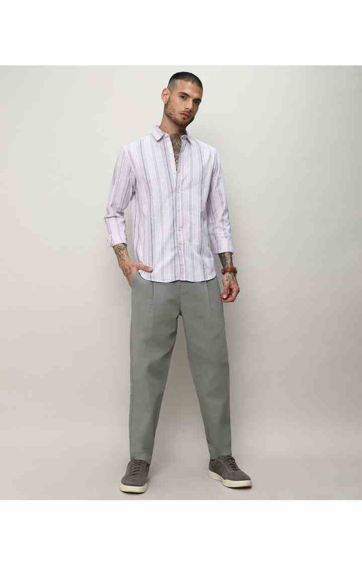 Men's Purple Striped Casual Shirts