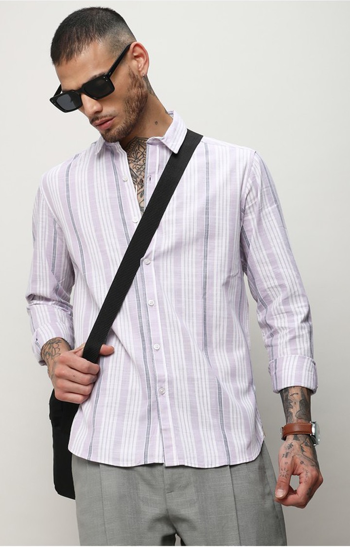 Men's Purple Striped Casual Shirts