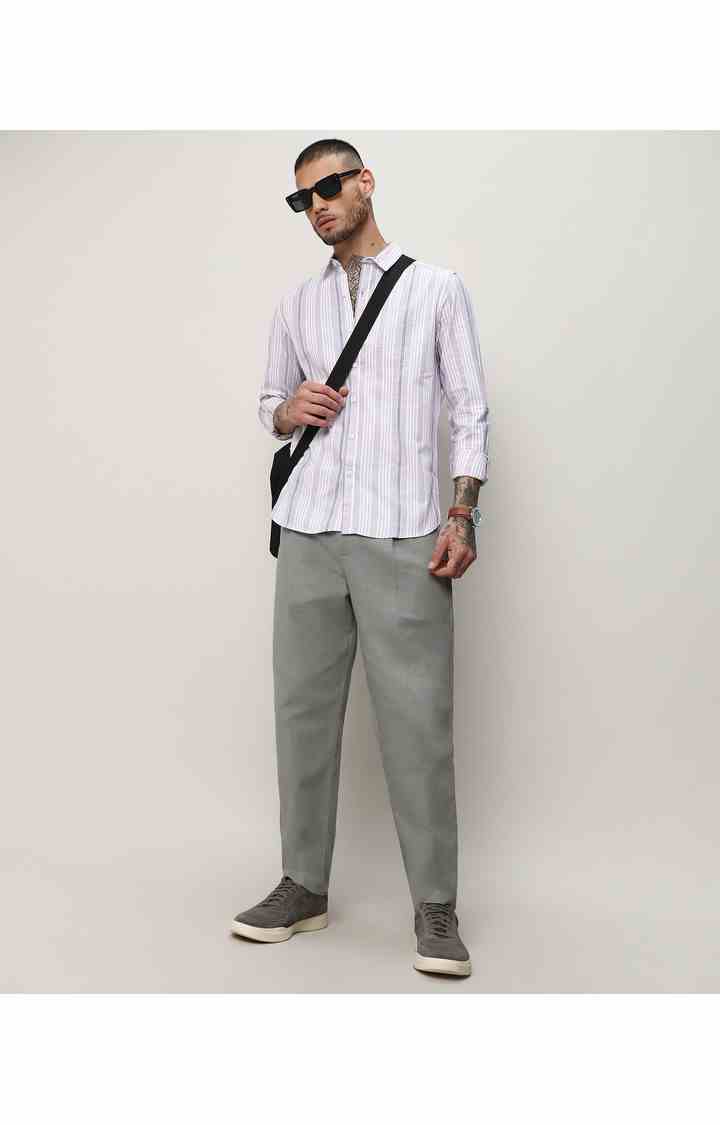 Men's Purple Striped Casual Shirts
