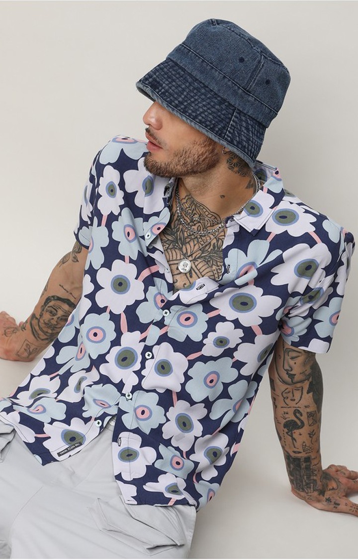 Men's Blue Printed Casual Shirts