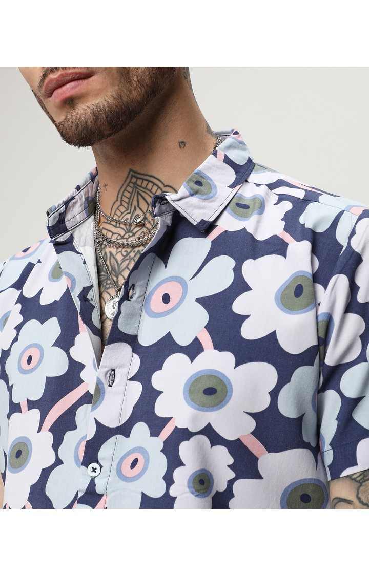 Men's Blue Printed Casual Shirts