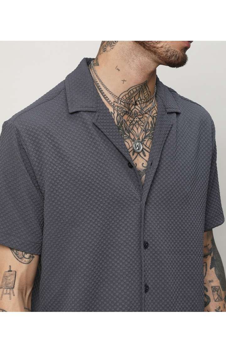 Men's Grey Solid Casual Shirts