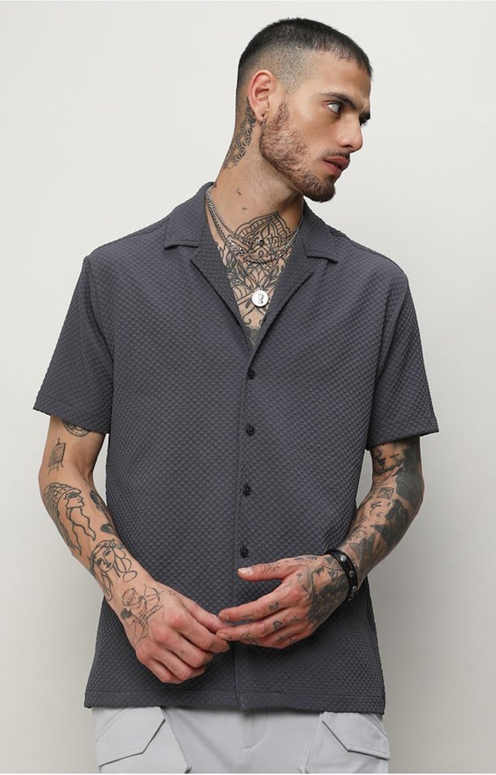 Men's Grey Solid Casual Shirts