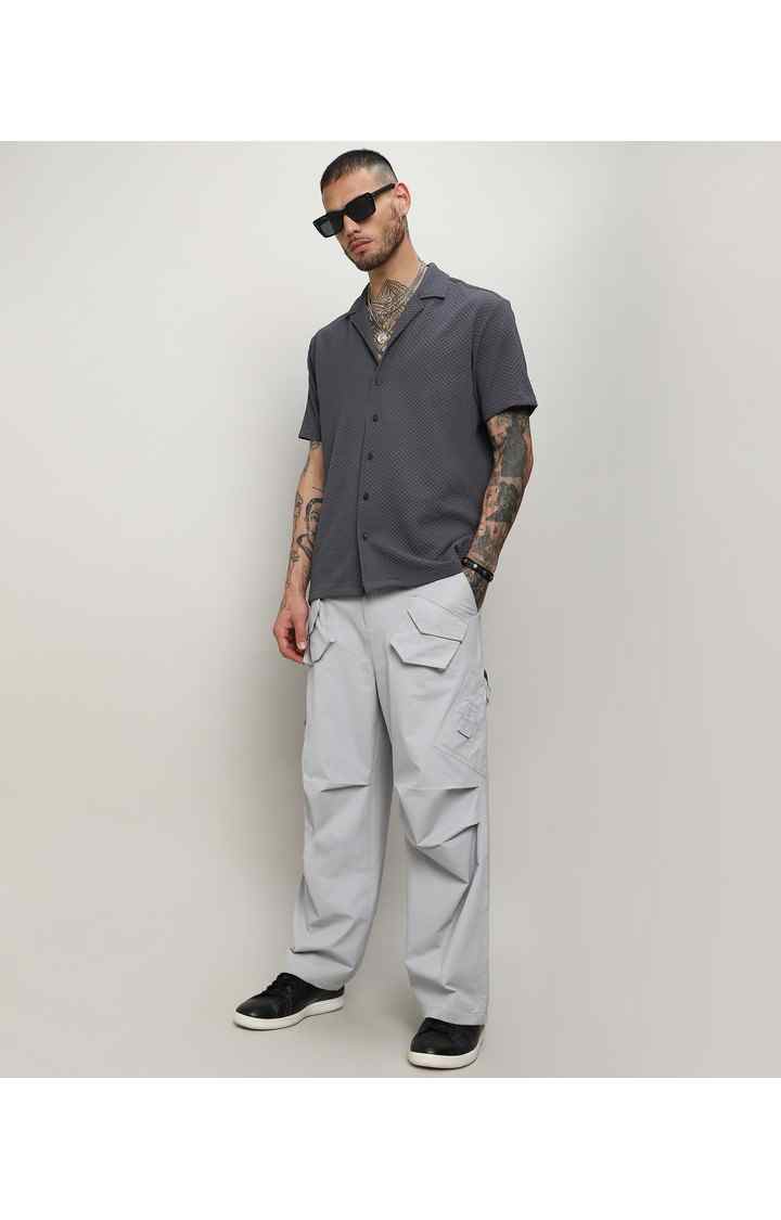 Men's Grey Solid Casual Shirts