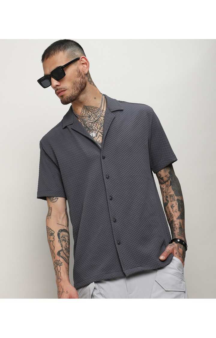Men's Grey Solid Casual Shirts