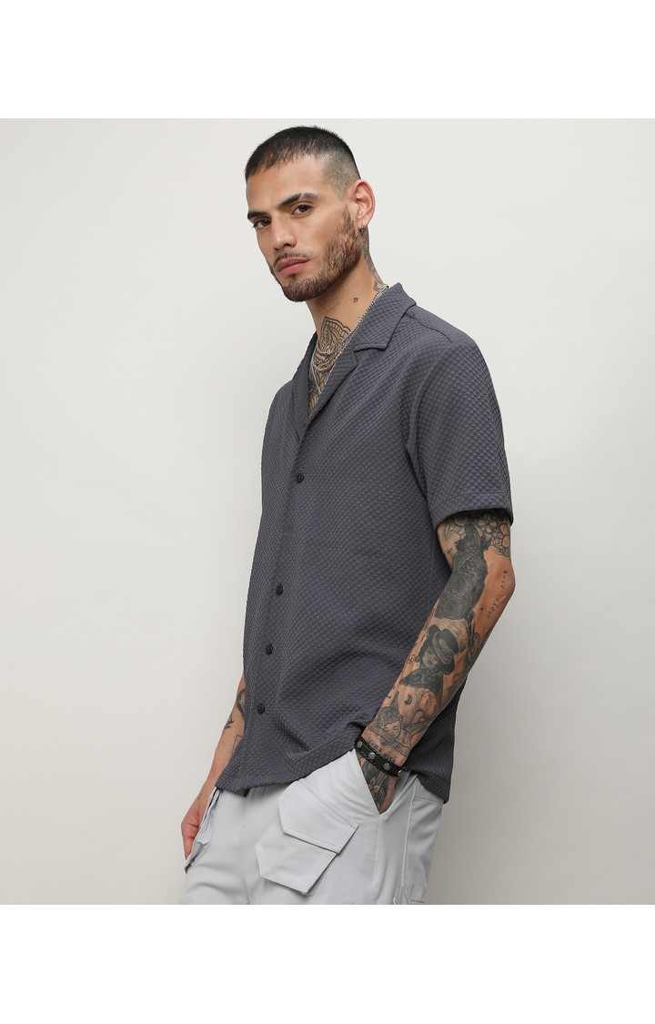 Men's Grey Solid Casual Shirts