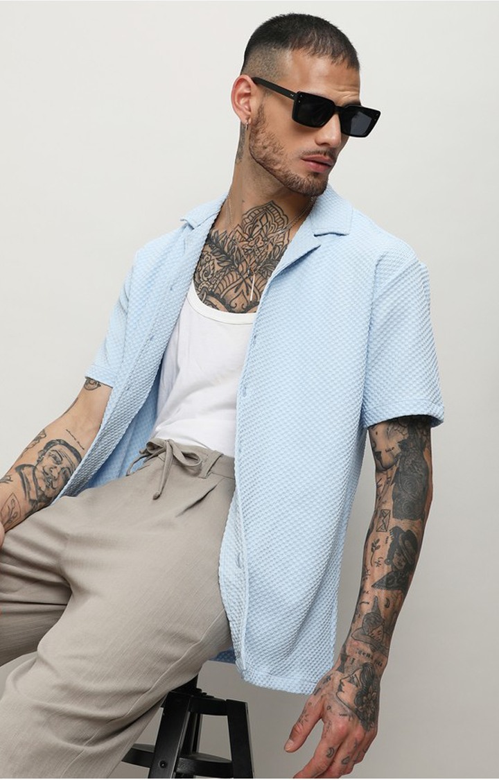 Men's Blue Solid Casual Shirts