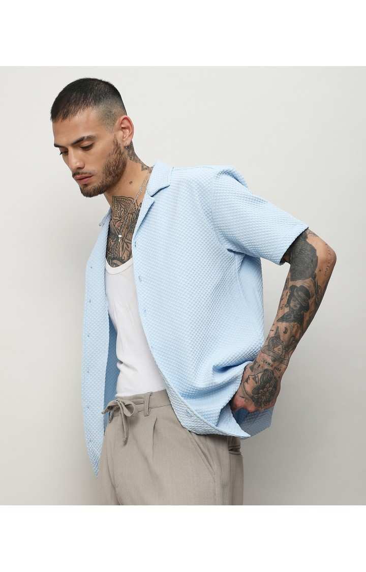 Men's Blue Solid Casual Shirts