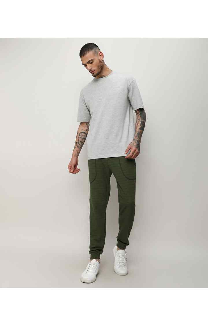 Men's Dark Green Striped Cotton Trackpants