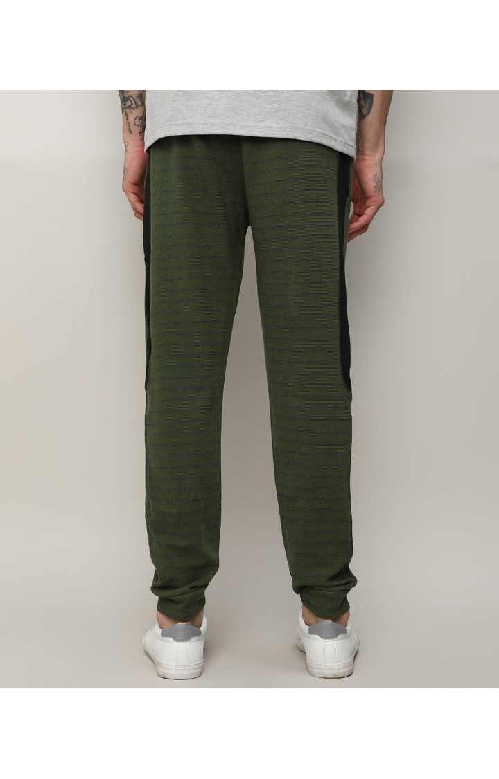 Men's Dark Green Striped Cotton Trackpants