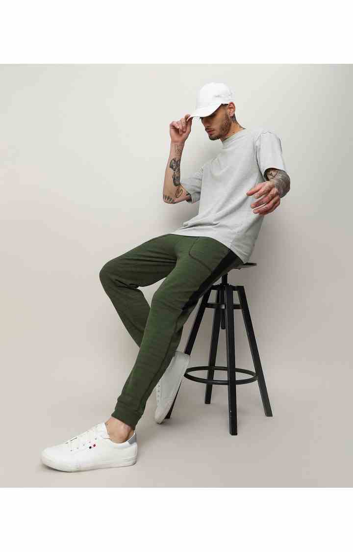 Men's Dark Green Striped Cotton Trackpants