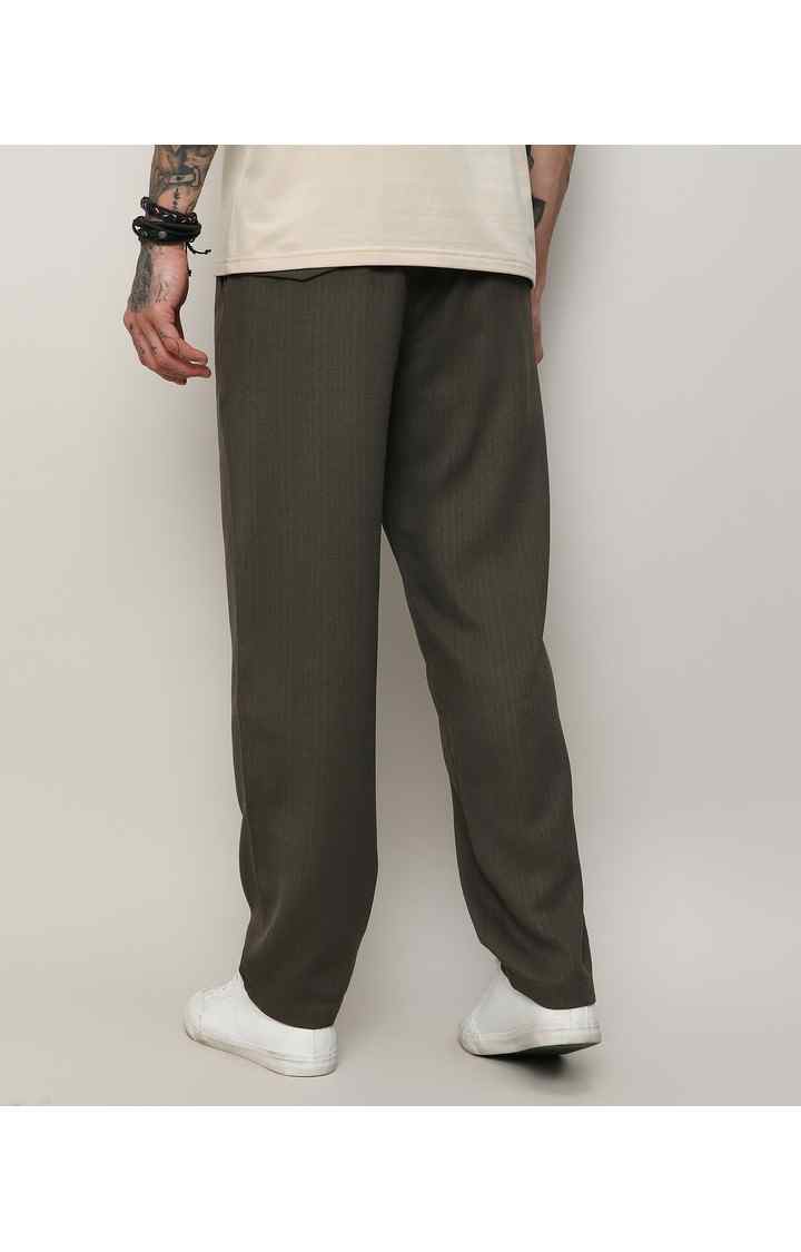 Men's Army Green Solid Cotton Trousers