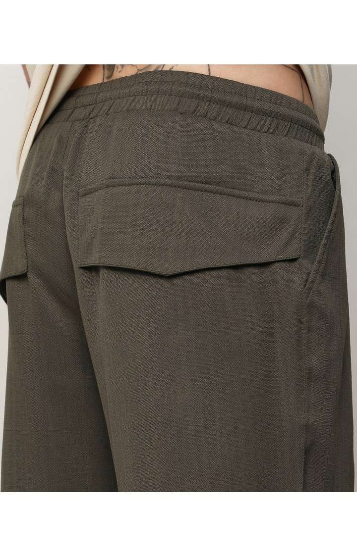 Men's Army Green Solid Cotton Trousers