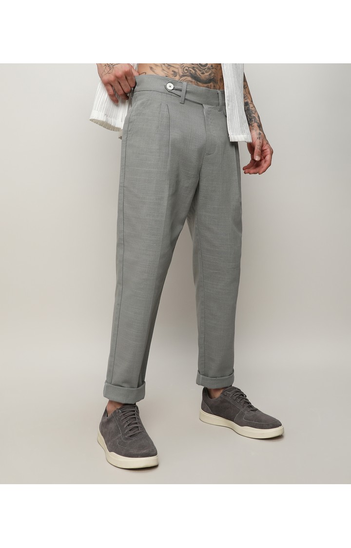 Men's Moon Grey Solid Cotton Trousers