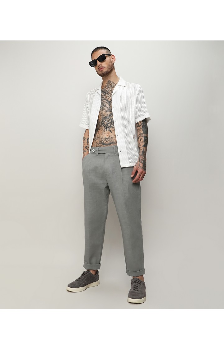 Men's Moon Grey Solid Cotton Trousers