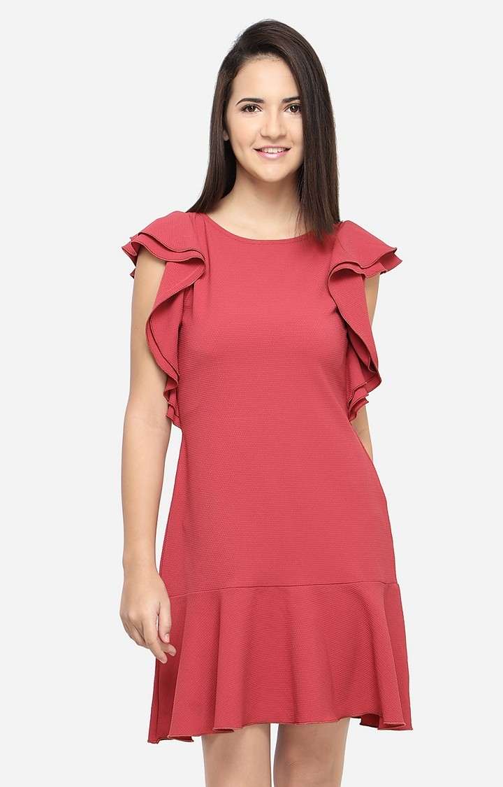 Orange Solid Peplum Dress