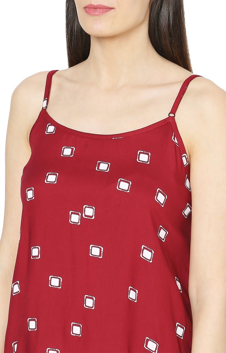 Smarty Pants Women's Maroon Color Printed Camisole Night Dress