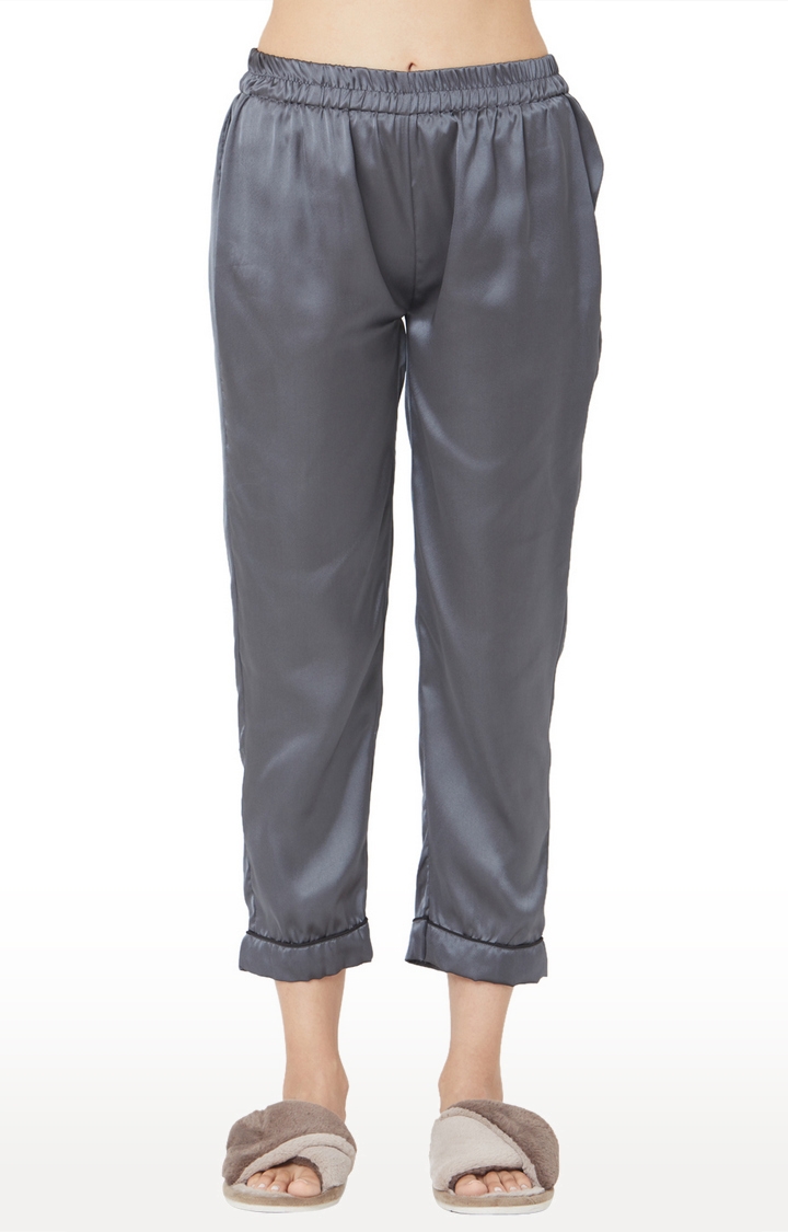 Silk Satin Dark Grey Night Suit - Smarty Pants