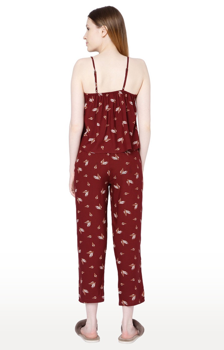 Smarty Pants Women's Cotton Maroon Color Floral Print Night Suit 