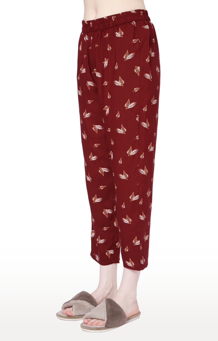 Smarty Pants Women's Cotton Maroon Color Floral Print Night Suit 