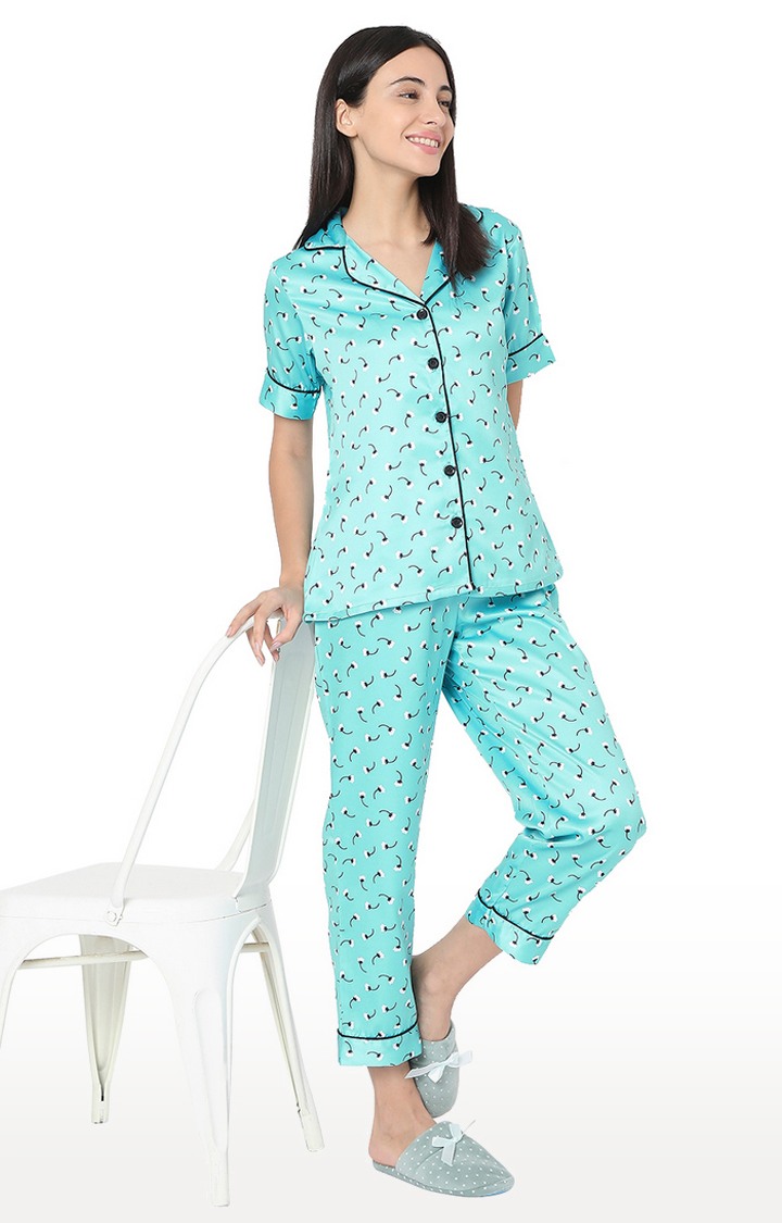Women Mustard Cotton Floral Print Night Suit (SHKY1002)