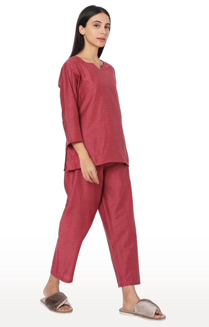 Smarty Pants | Smarty Pants Women's Cotton Wine Color Self Textured Night Suit 2