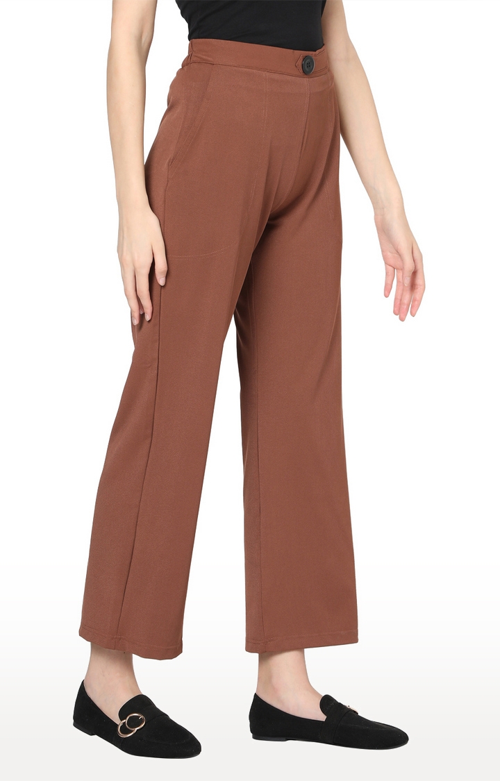 Buy Broadstar Women Pink High-Rise Flared Formal Trousers at Amazon.in