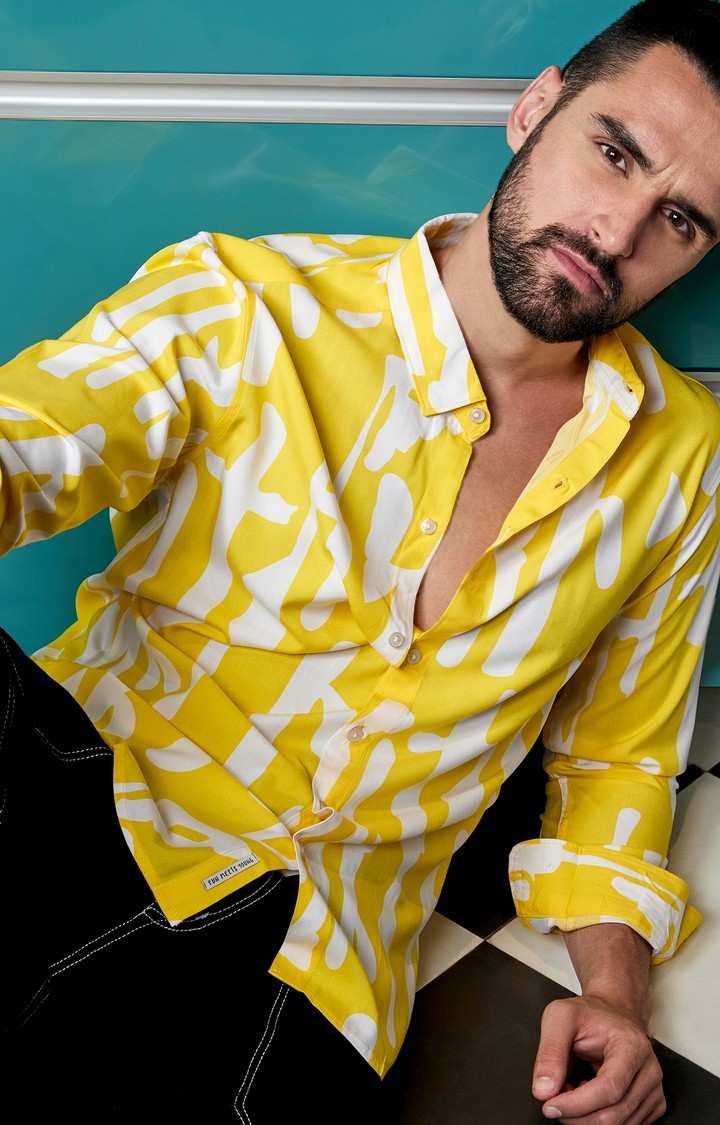 Men's Yellow Printed Casual Shirts