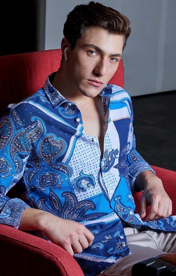 Men's Blue Printed Casual Shirts