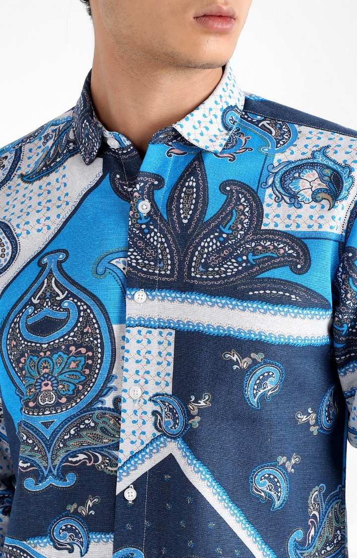 Men's Blue Printed Casual Shirts
