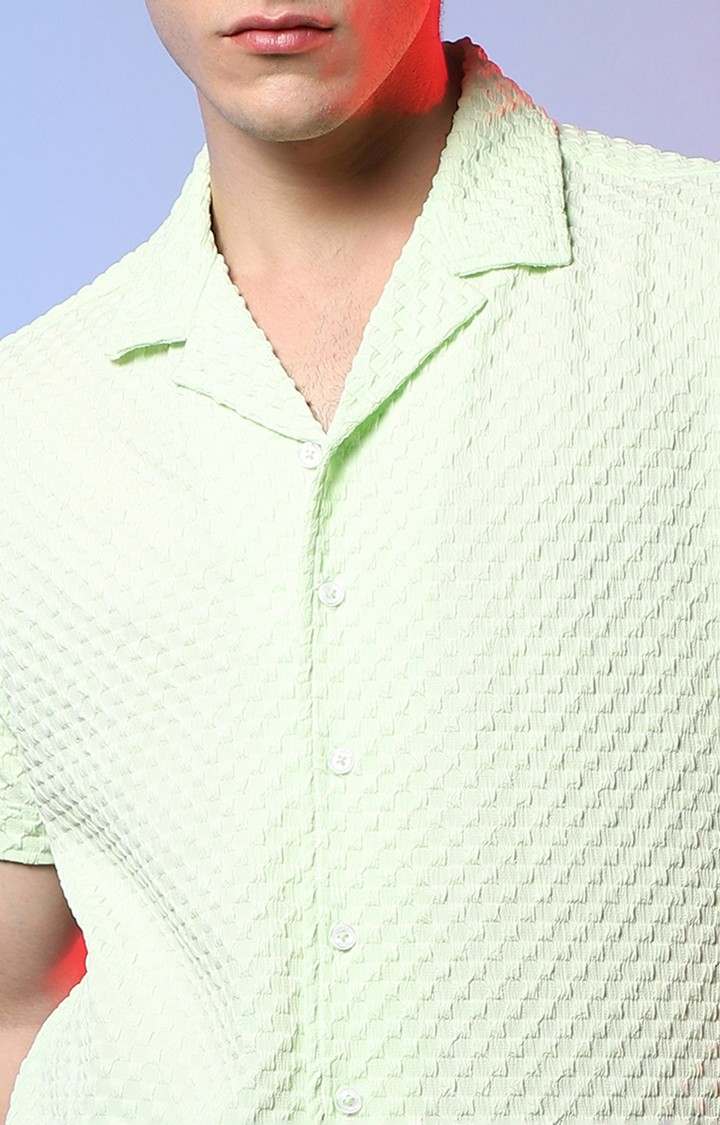 Men's Green Textured Casual Shirts